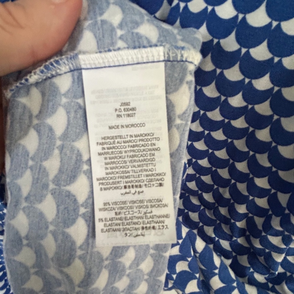 Boden Blue White Scallop Shell Print Jersey Faux Wrap Dress Size 12L - Picture 6 of 7